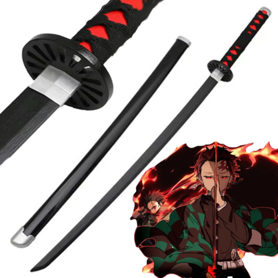 ⁦Demon Slayer Sunwheel Knife Tanjirou Katana Bamboo Anime Weapon Model Ninja⁩ - الصورة ⁦4⁩