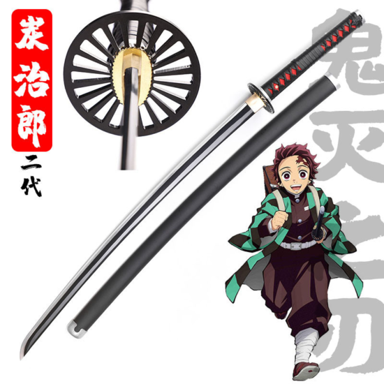 Demon Slayer Sunwheel Knife Tanjirou Katana Bamboo Anime Weapon Model Ninja