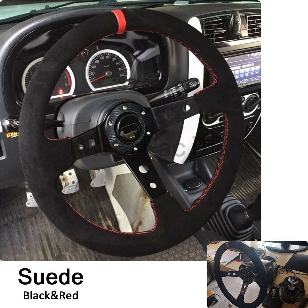Racing Steering Wheels Universal Deep Corn 350mm 14-Inch Suede/PVC with Logo Racing Steering Wheels Universal Deep Corn 350mm 14-Inch Suede/PVC with Logo