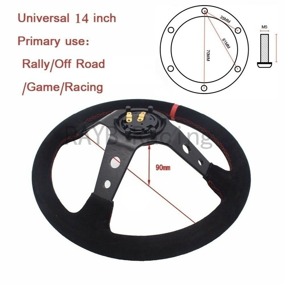 Racing Steering Wheels Universal Deep Corn 350mm 14-Inch Suede/PVC with Logo Racing Steering Wheels Universal Deep Corn 350mm 14-Inch Suede/PVC with Logo
