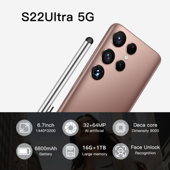 S22 Ultra SmartPhone Original 4G 5G Cell Phone Dual Sim 6.7 HD Screen Android 12 Celular 32MP+64MP Camera Unlocked Mobile Phones - Image 2