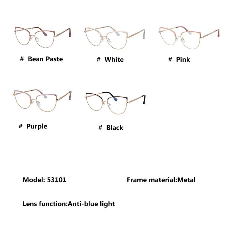 Cat Eye Glasses, Anti Blue Light Metal Frames Brand Women