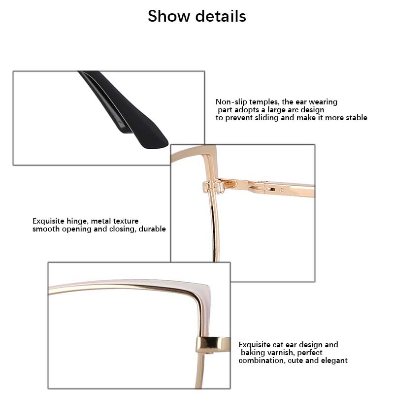 Cat Eye Glasses, Anti Blue Light Metal Frames Brand Women