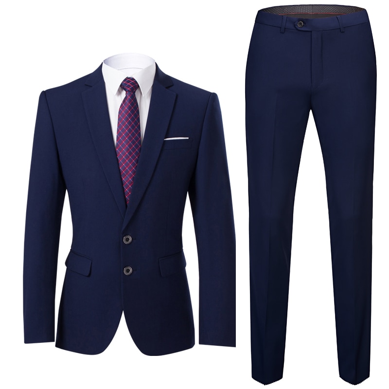Coat Blazers Trousers 2-Pcs Set New Fashion Men's Boutique Business Dress Wedding Groom Suit