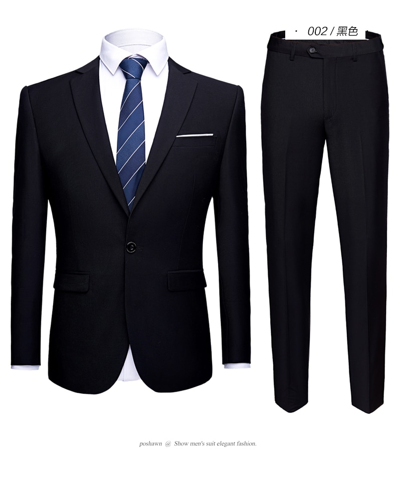 Coat Blazers Trousers 2-Pcs Set New Fashion Men's Boutique Business Dress Wedding Groom Suit