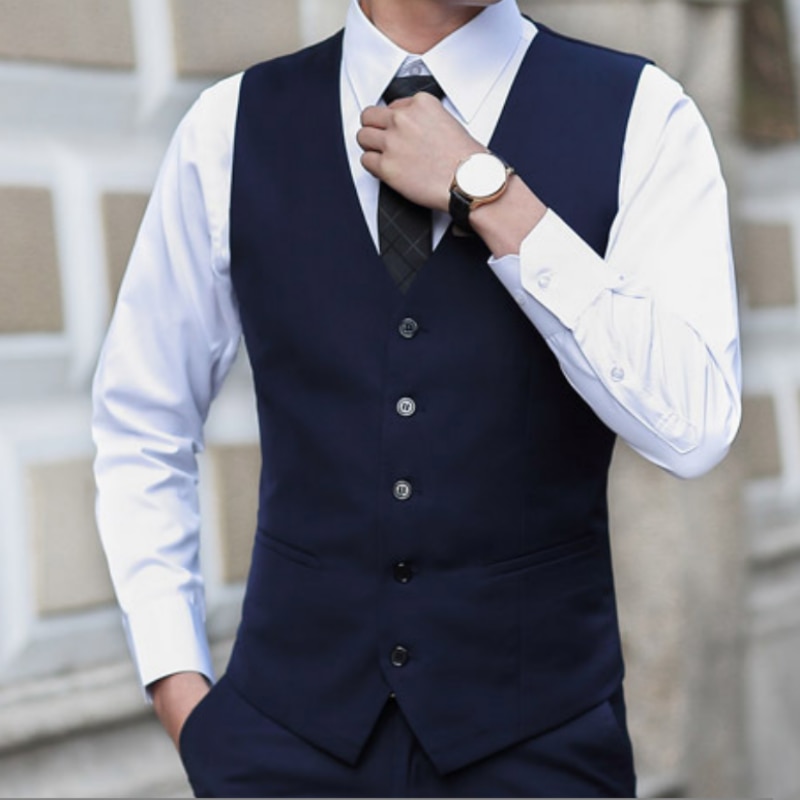 Slim Fit Mens Vest Formal Suit Business Waistcoat Gilet Homme Grey And Black