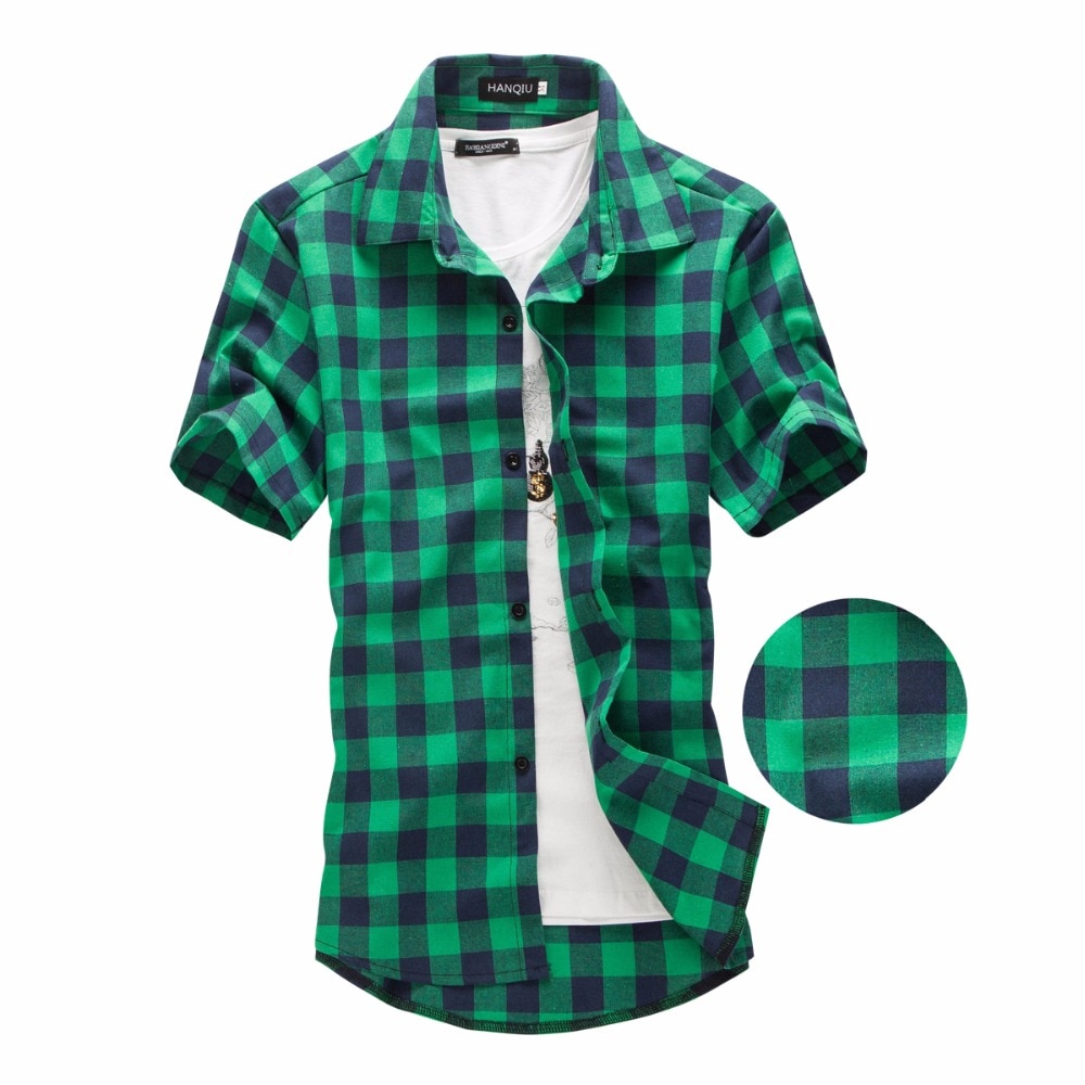 Red And Black Plaid Shirt Men Shirts Fashion Chemise Homme Short Sleeve