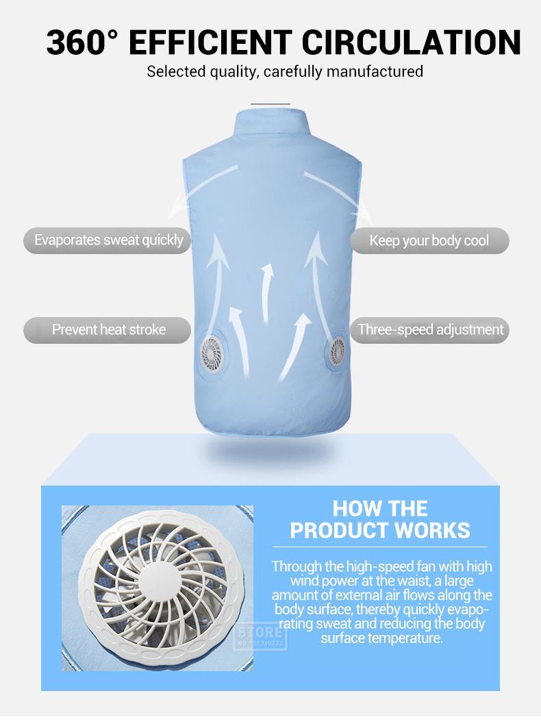 Ice Vest Fan Air Conditioning Clothes Cool Vest Sport USB Charging Worker Camping Fishing