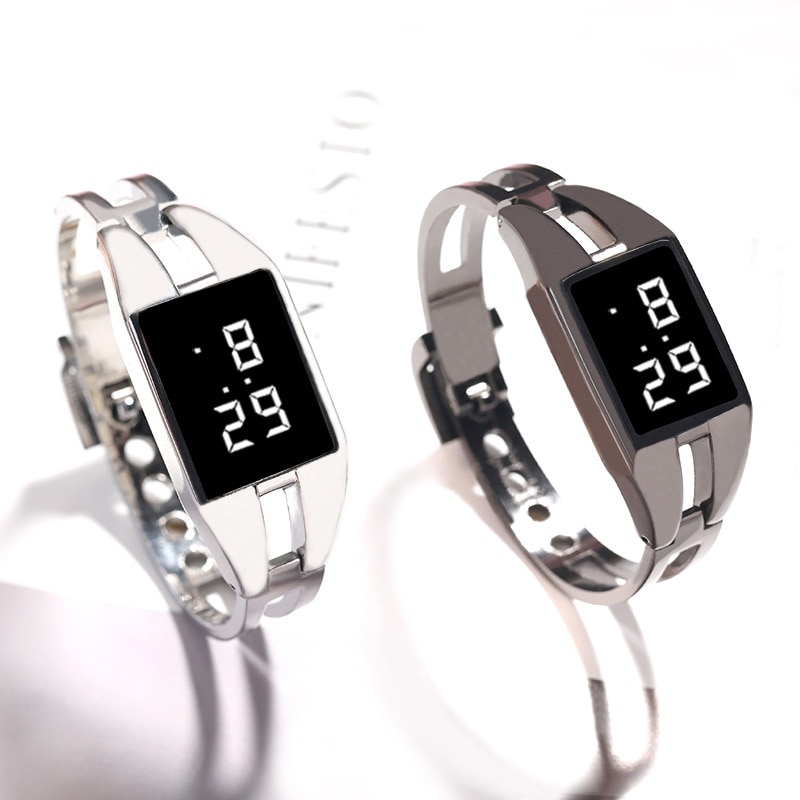 Bangle watch For Women Rectangle Touch Screen Stainless Steel