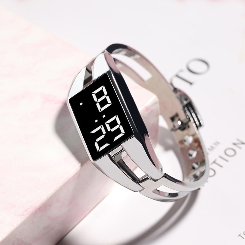 Bangle watch For Women Rectangle Touch Screen Stainless Steel