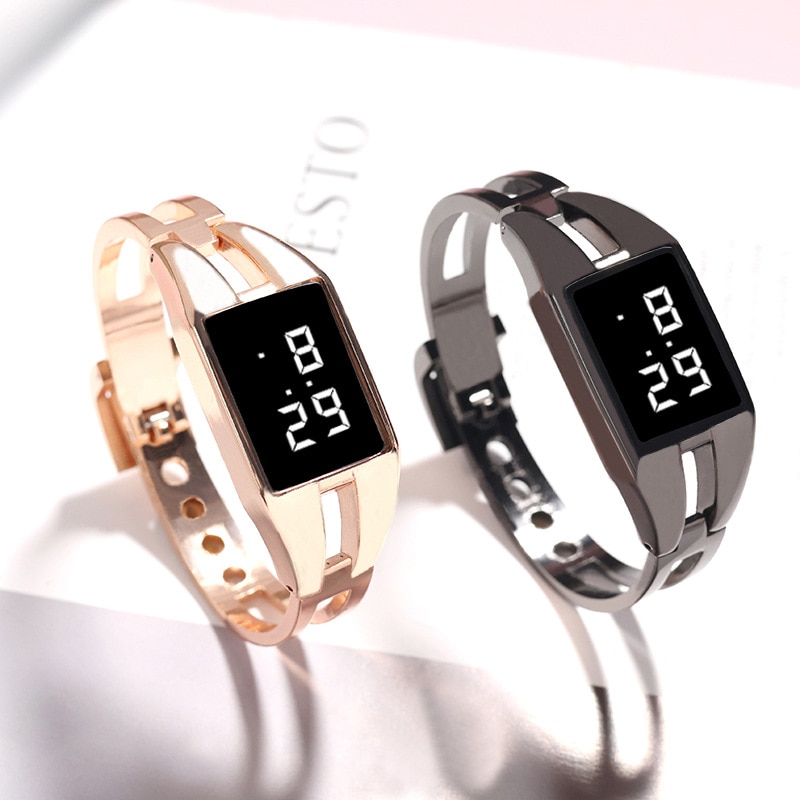 Bangle watch For Women Rectangle Touch Screen Stainless Steel