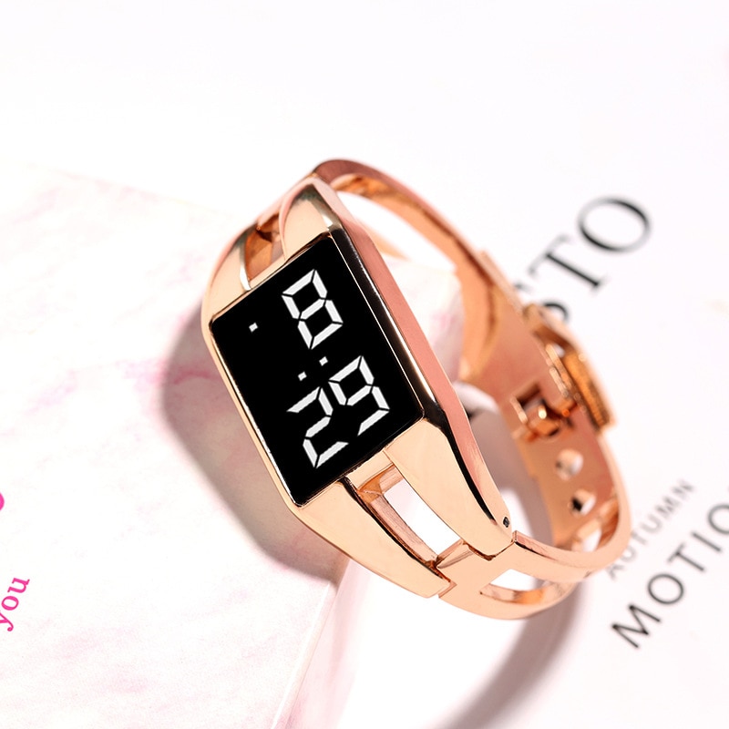 Bangle watch For Women Rectangle Touch Screen Stainless Steel
