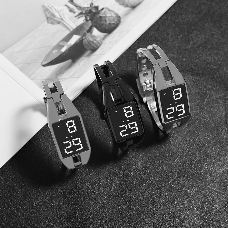 Bangle watch For Women Rectangle Touch Screen Stainless Steel