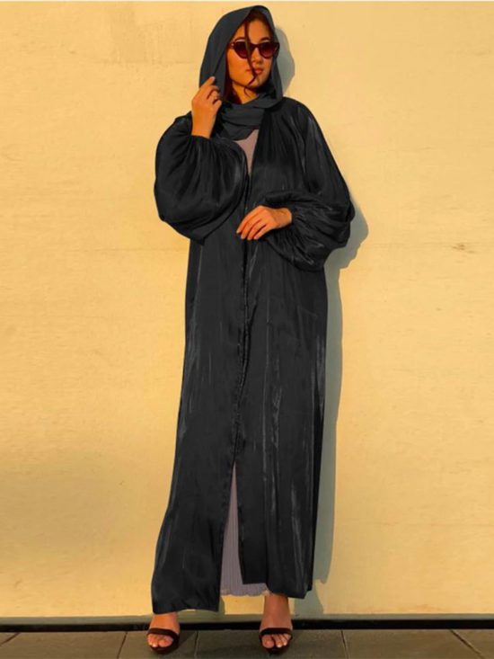 Shiny Soft Muslim Abaya With Belt - Image 3