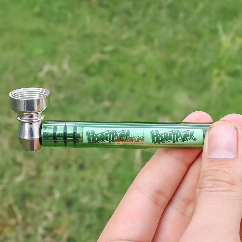 Honeypuff Premium Glass Smoke Pipe With Clear Handle 93MM With Metal Bowl Honeypuff Premium Glass Smoke Pipe With Clear Handle 93MM With Metal Bowl