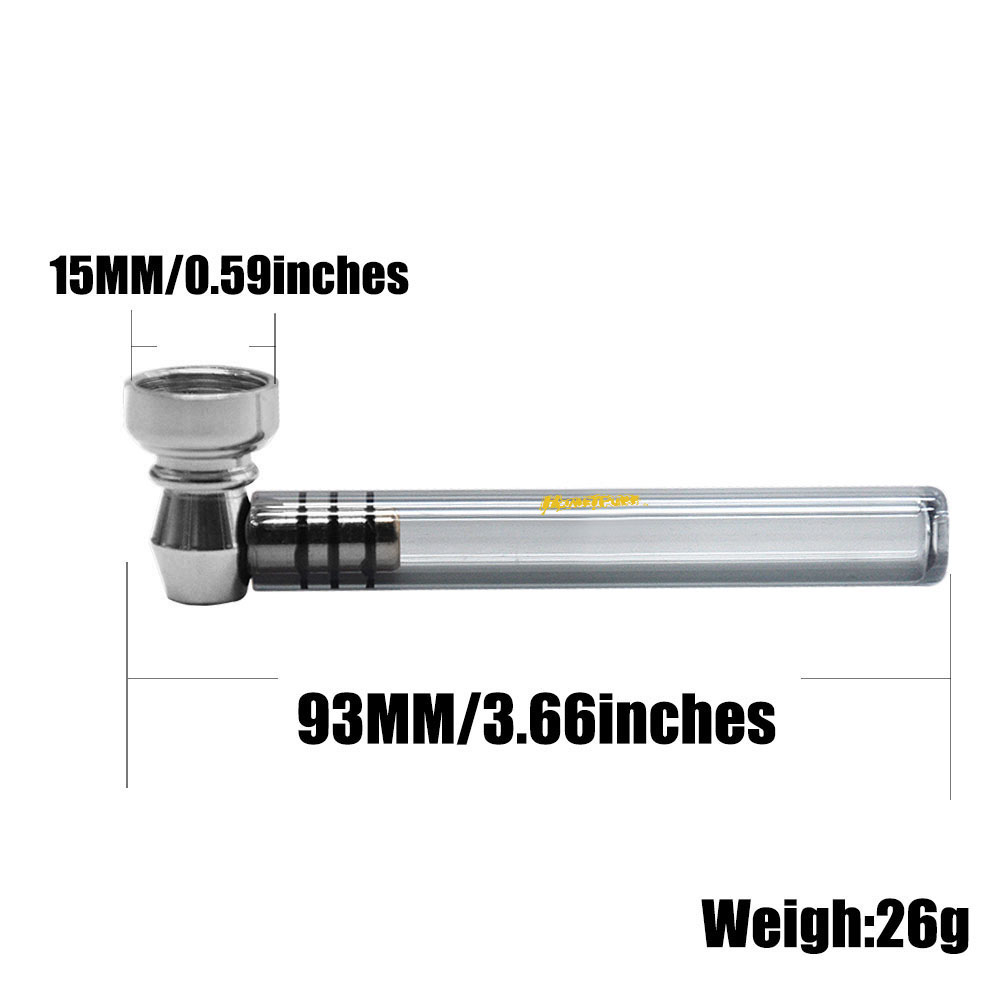 Honeypuff Premium Glass Smoke Pipe With Clear Handle 93MM With Metal Bowl Honeypuff Premium Glass Smoke Pipe With Clear Handle 93MM With Metal Bowl