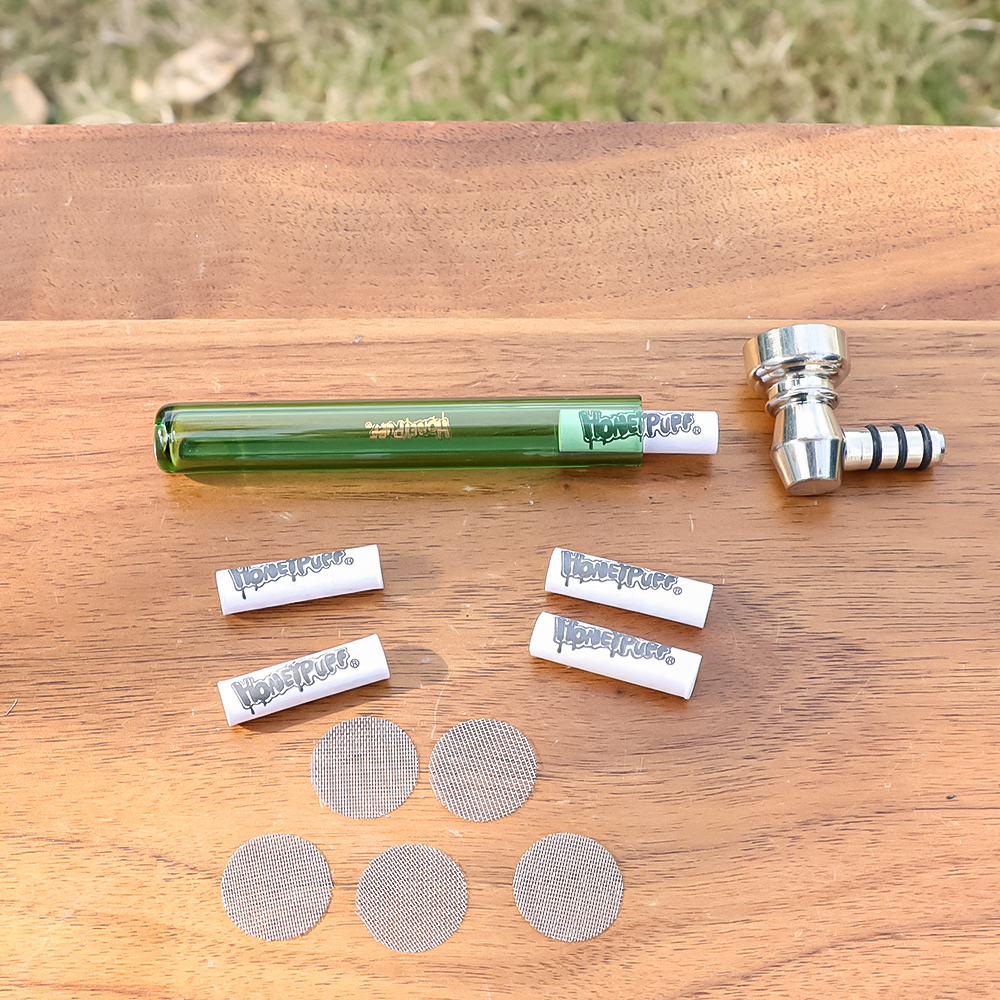 Honeypuff Premium Glass Smoke Pipe With Clear Handle 93MM With Metal Bowl Honeypuff Premium Glass Smoke Pipe With Clear Handle 93MM With Metal Bowl