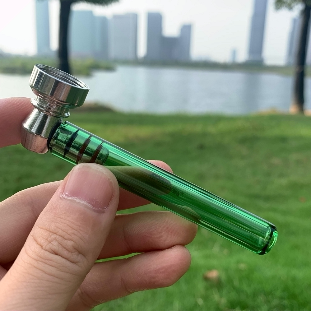 Honeypuff Premium Glass Smoke Pipe With Clear Handle 93MM With Metal Bowl Honeypuff Premium Glass Smoke Pipe With Clear Handle 93MM With Metal Bowl