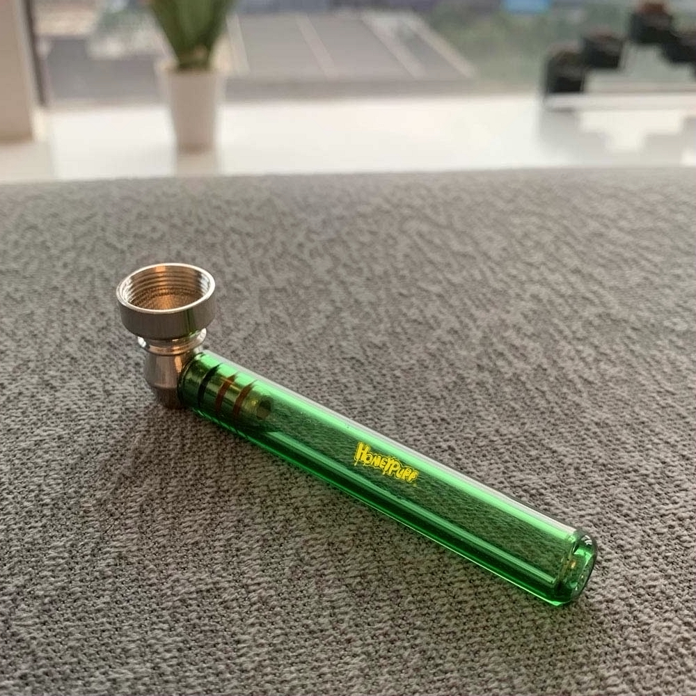Honeypuff Premium Glass Smoke Pipe With Clear Handle 93MM With Metal Bowl Honeypuff Premium Glass Smoke Pipe With Clear Handle 93MM With Metal Bowl