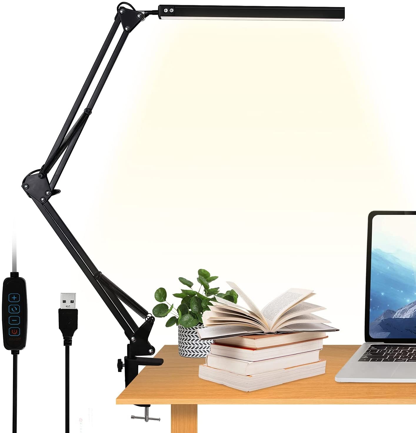 LED Desk Lamp with Clamp, Eye-Care Dimmable Reading Light, 3 Color Modes Swing Arm Lamp LED Desk Lamp with Clamp, Eye-Care Dimmable Reading Light, 3 Color Modes Swing Arm Lamp