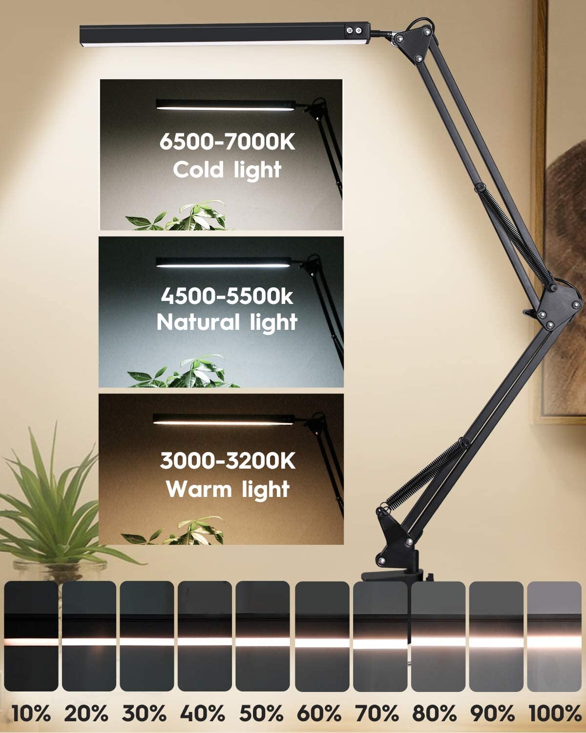 LED Desk Lamp with Clamp, Eye-Care Dimmable Reading Light, 3 Color Modes Swing Arm Lamp LED Desk Lamp with Clamp, Eye-Care Dimmable Reading Light, 3 Color Modes Swing Arm Lamp