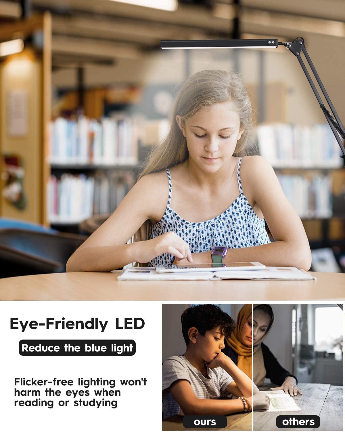 LED Desk Lamp with Clamp, Eye-Care Dimmable Reading Light, 3 Color Modes Swing Arm Lamp LED Desk Lamp with Clamp, Eye-Care Dimmable Reading Light, 3 Color Modes Swing Arm Lamp