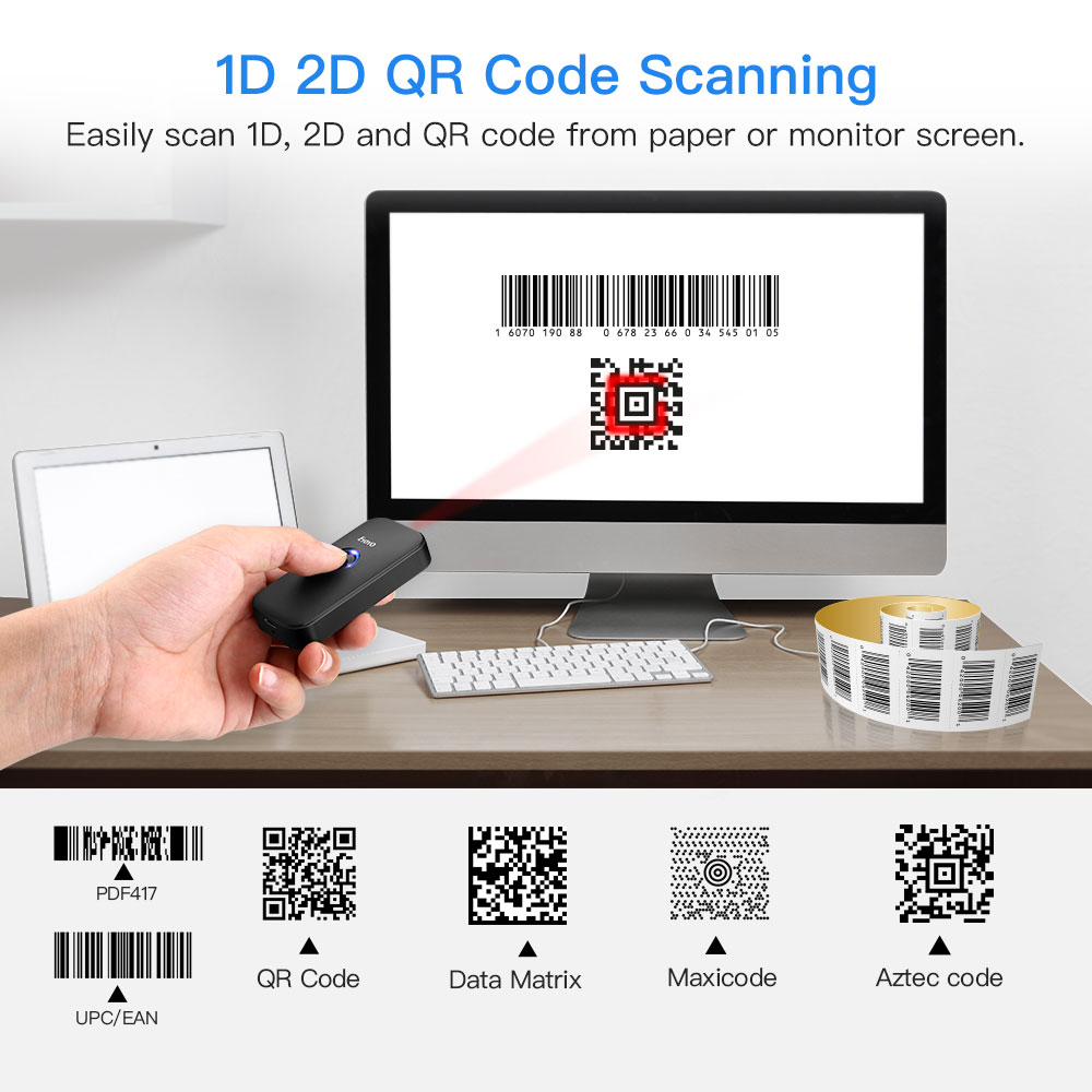 Mini Portable Barcode Scanner QR Code Screen Image Reader Data Matrix USB Wired Scanning Bluetooth Mini Portable Barcode Scanner QR Code Screen Image Reader Data Matrix USB Wired Scanning Bluetooth