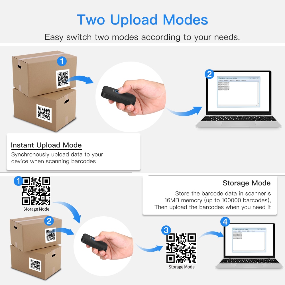 Mini Portable Barcode Scanner QR Code Screen Image Reader Data Matrix USB Wired Scanning Bluetooth Mini Portable Barcode Scanner QR Code Screen Image Reader Data Matrix USB Wired Scanning Bluetooth