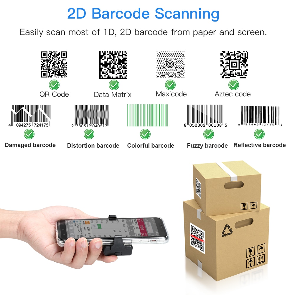 Mini Portable Barcode Scanner QR Code Screen Image Reader Data Matrix USB Wired Scanning Bluetooth Mini Portable Barcode Scanner QR Code Screen Image Reader Data Matrix USB Wired Scanning Bluetooth