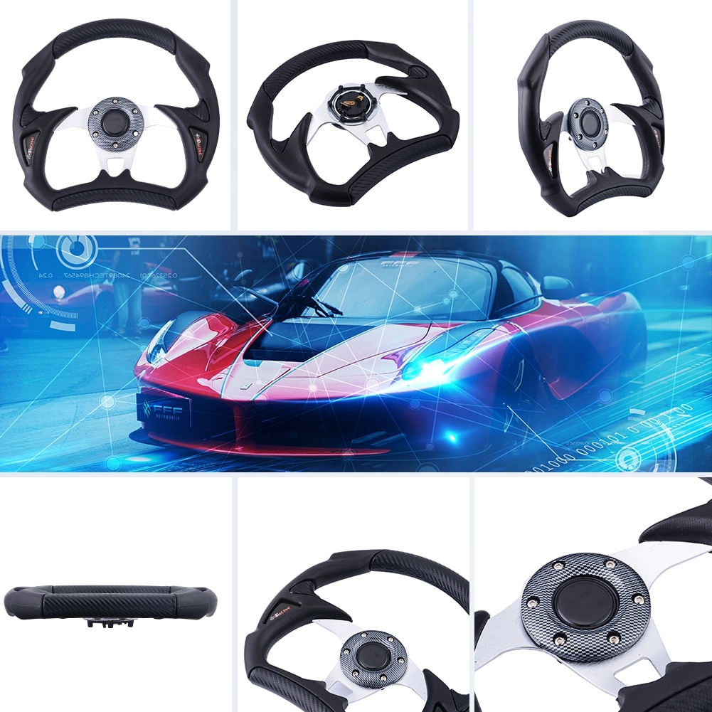 Racing Flat Steering Wheel Aluminum PVC Car JDM Sports Drifting Wheel Black Leather Effect Racing Flat Steering Wheel Aluminum PVC Car JDM Sports Drifting Wheel Black Leather Effect