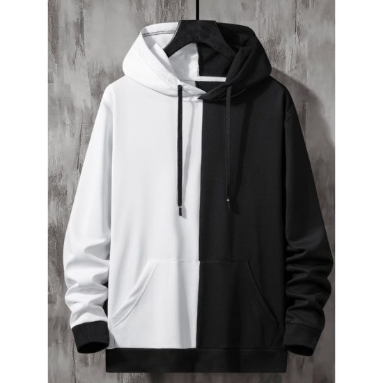 Men Two Tone Drawstring Detail Pocket Sweatshirt Hoodies - Image 2