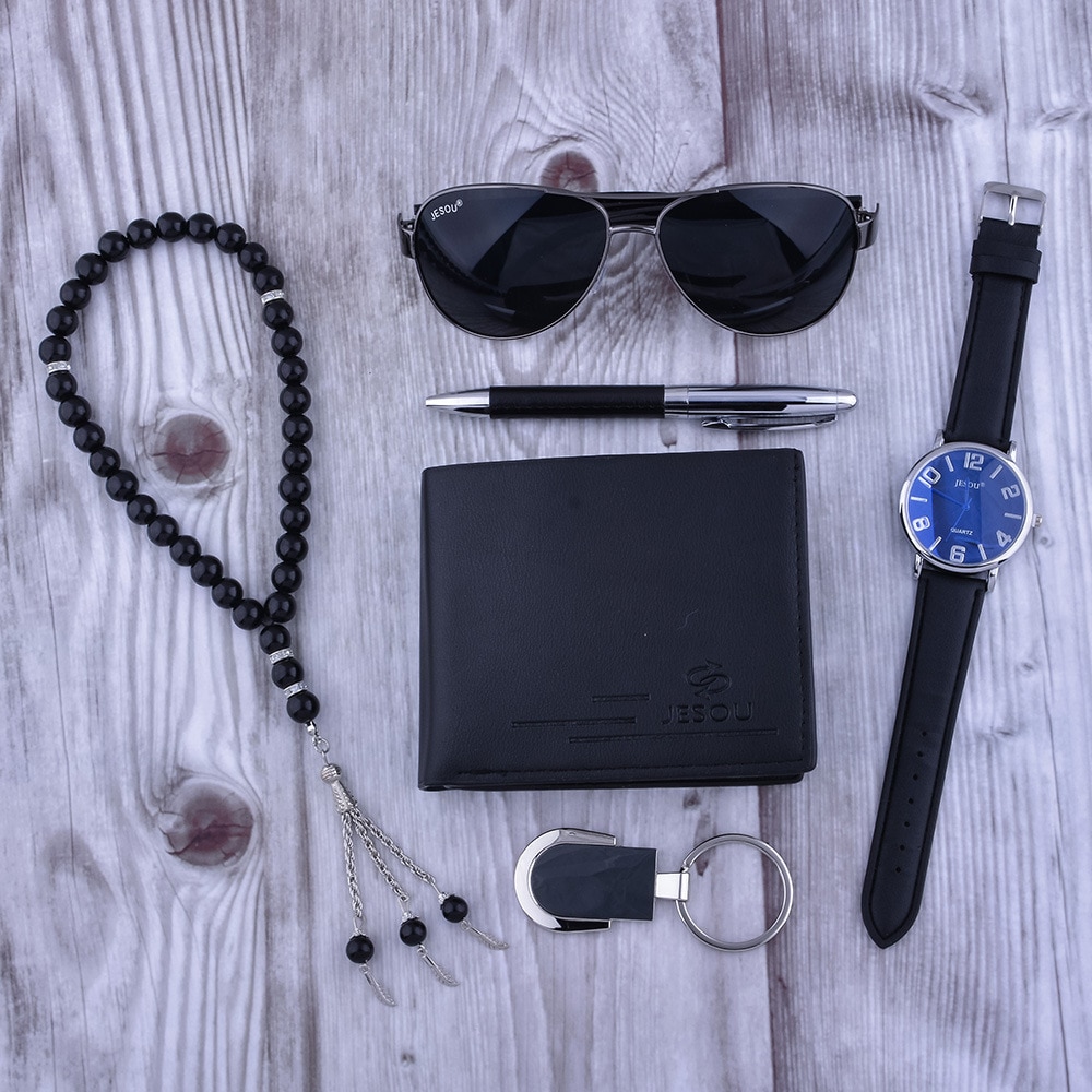 Gift Box Men's set 6pcs/Creative Combination Of Quartz Watch Sunglasses Rosary Keychain Pen