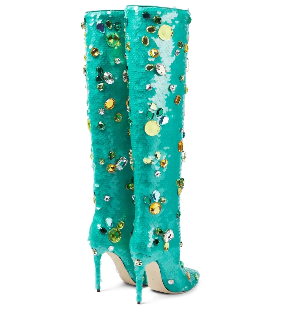 Crystal Long Boots Buckle Mental Heels Side Zipper Colorful Over the Knee High Heel New