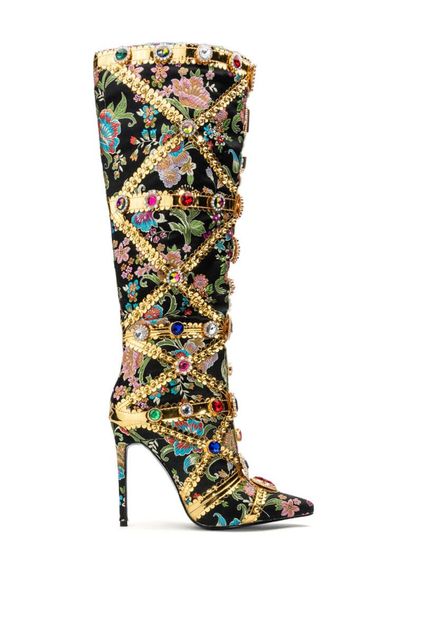 Crystal Long Boots Buckle Mental Heels Side Zipper Colorful Over the Knee High Heel New