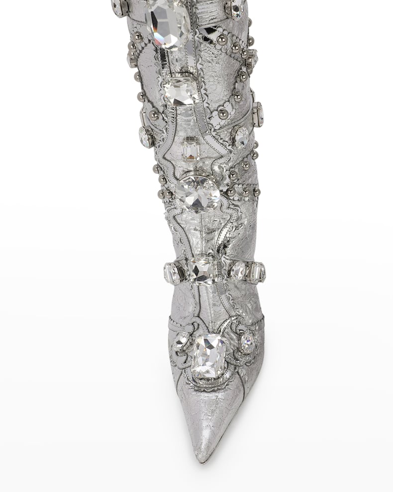 Crystal Long Boots Buckle Mental Heels Side Zipper Colorful Over the Knee High Heel New