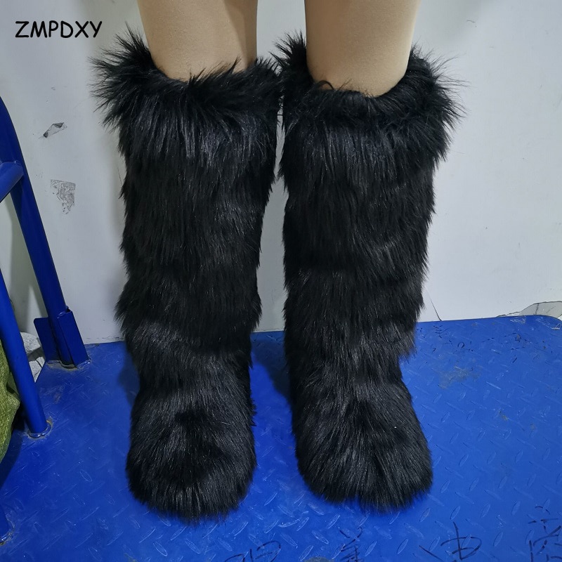 Snow Boot Women Long Tube High heel to Knee Colorful Fluffy