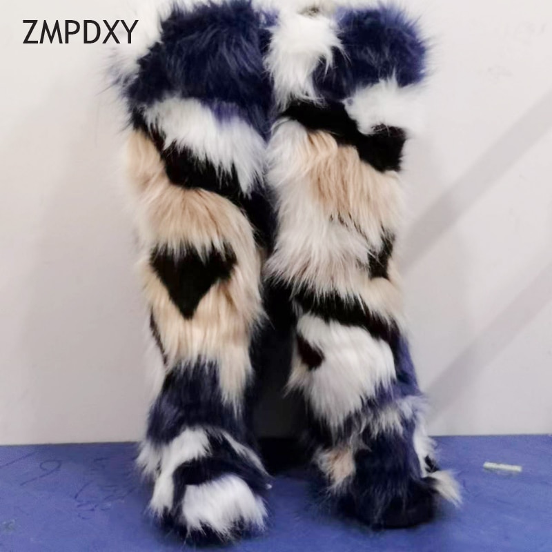 Snow Boot Women Long Tube High heel to Knee Colorful Fluffy