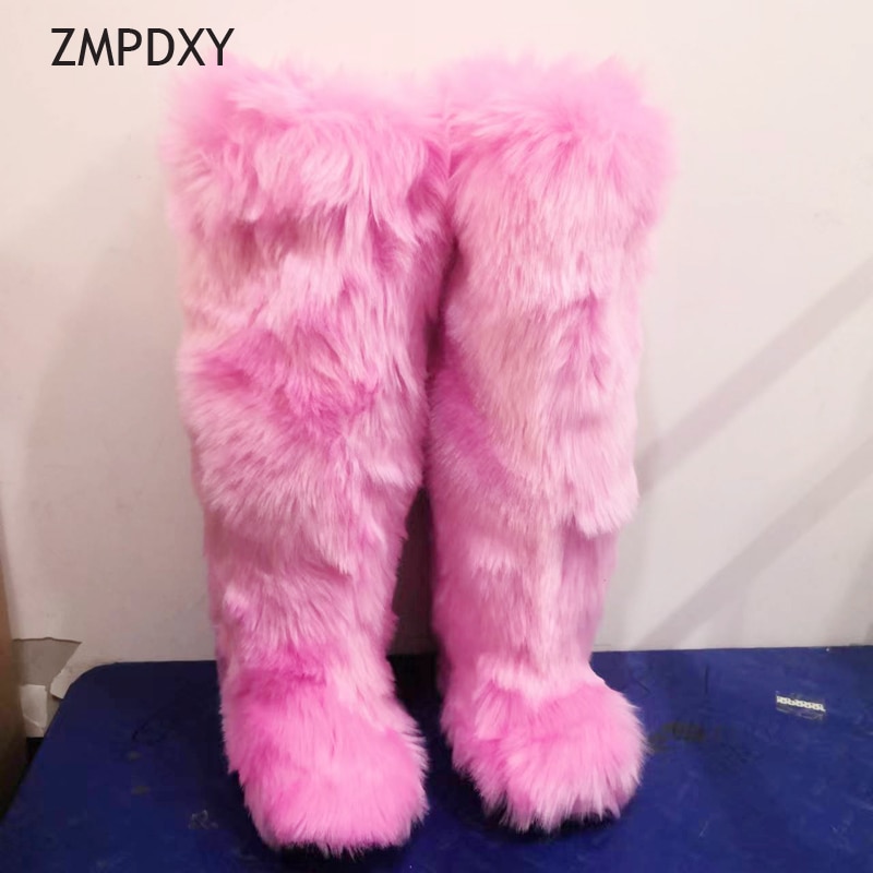 Snow Boot Women Long Tube High heel to Knee Colorful Fluffy