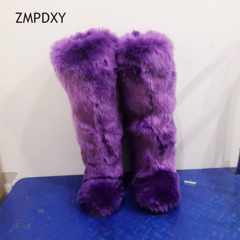 Snow Boot Women Long Tube High heel to Knee Colorful Fluffy