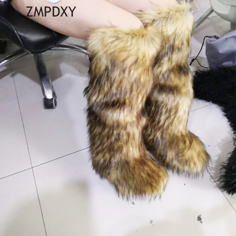 Snow Boot Women Long Tube High heel to Knee Colorful Fluffy