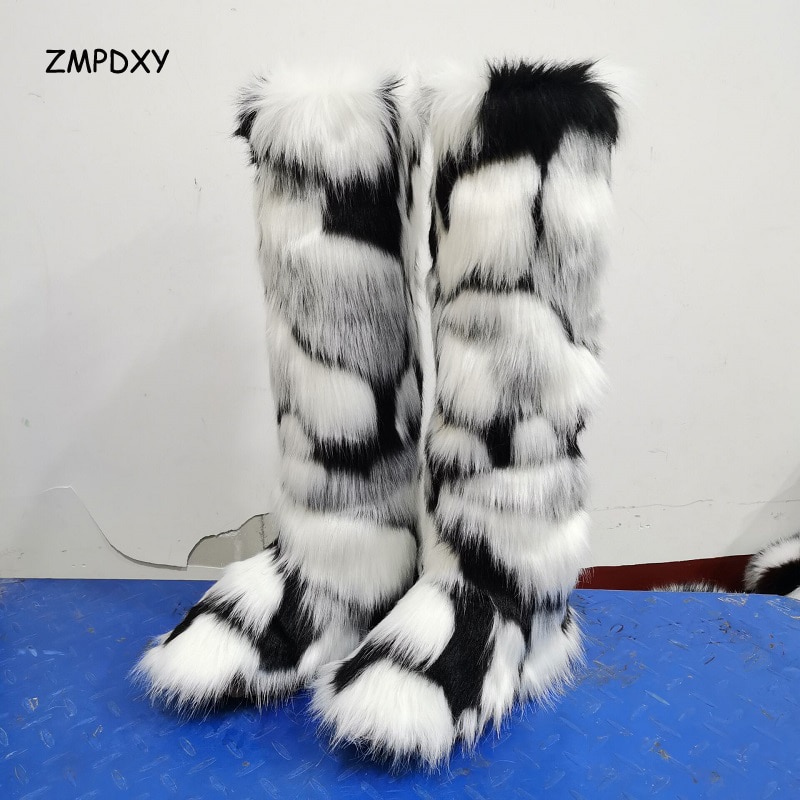 Snow Boot Women Long Tube High heel to Knee Colorful Fluffy