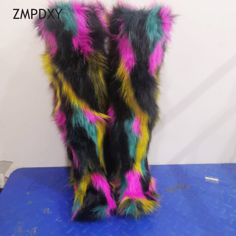 Snow Boot Women Long Tube High heel to Knee Colorful Fluffy