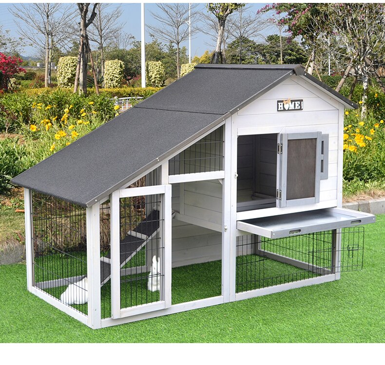 Rabbit Cage House Cat Chicken Dog Duck Nest Villa Garden Solid Wood Bold Paint Iron Net