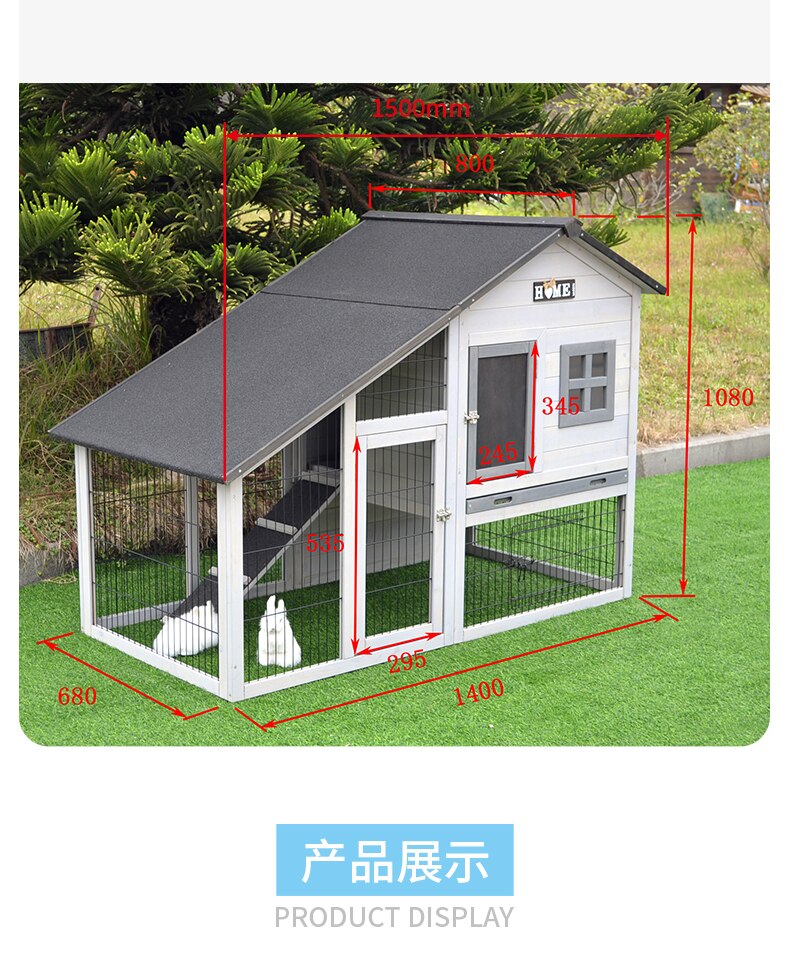 Rabbit Cage House Cat Chicken Dog Duck Nest Villa Garden Solid Wood Bold Paint Iron Net