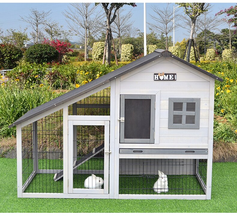 Rabbit Cage House Cat Chicken Dog Duck Nest Villa Garden Solid Wood Bold Paint Iron Net