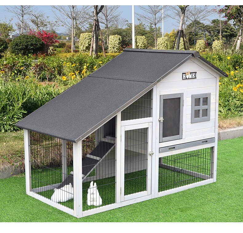 Rabbit Cage House Cat Chicken Dog Duck Nest Villa Garden Solid Wood Bold Paint Iron Net