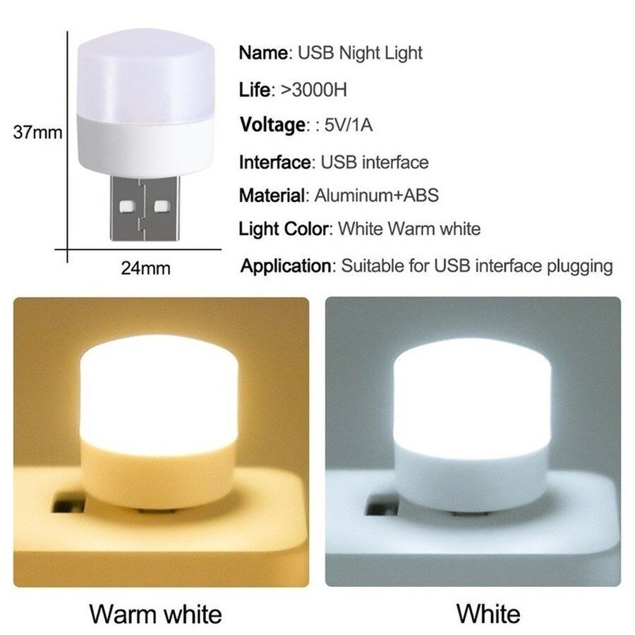 USB Plug Lamps Mini Night Light Computer Mobile Power Charging LED Eye Protection Square Reading Light
