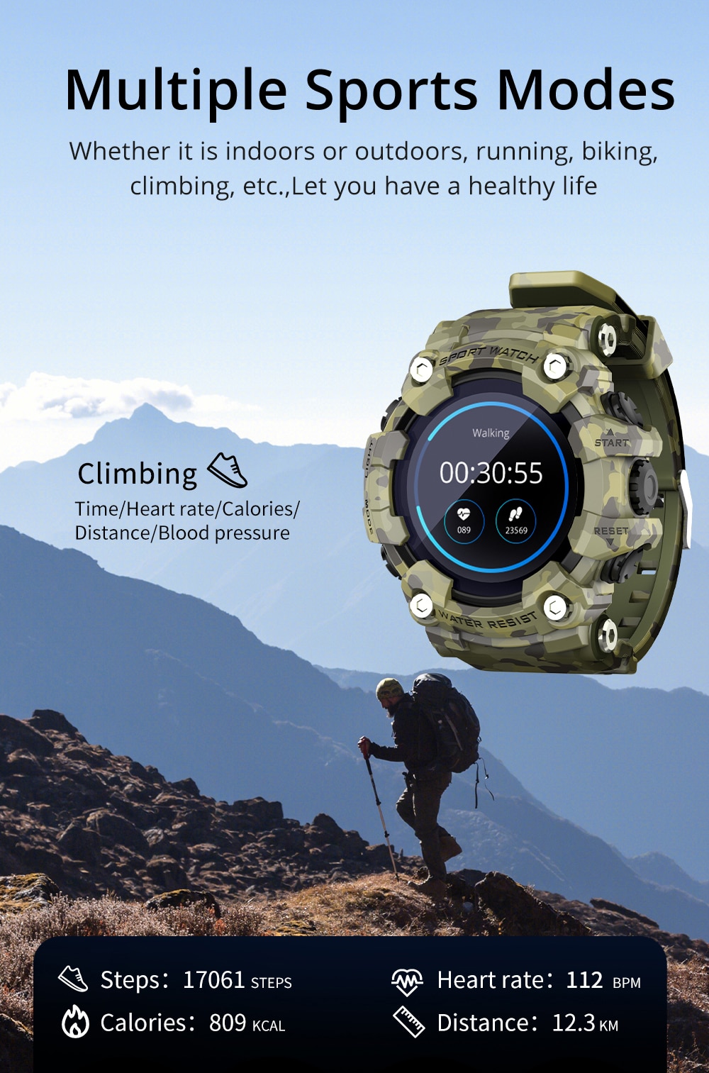 Smart Watch Men Heart Rate Monitor Blood Pressure Smartwatch Full Touch Screen Fitness Tracker For Android iOS