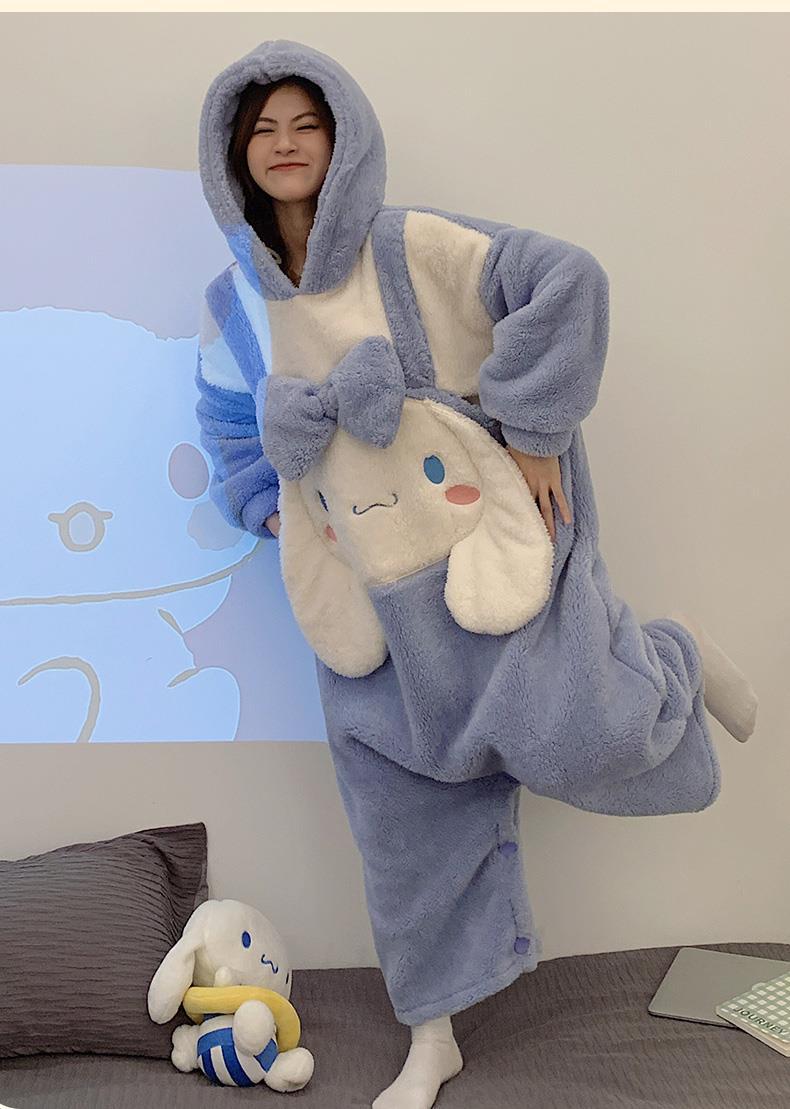 Cute Cinnamoroll Pajamas Flannel Soft Fur Anime Style Students Long Pajamas Gift Set