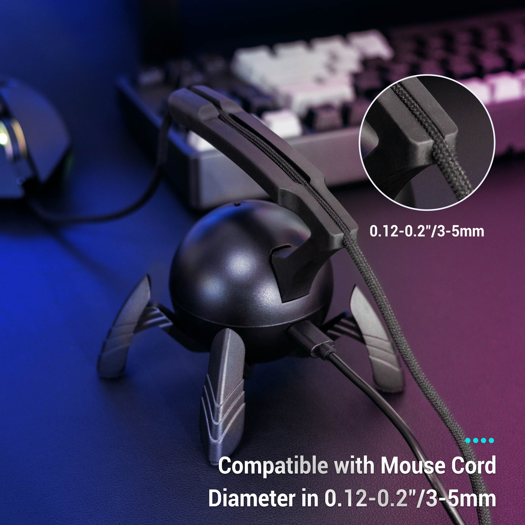 Gaming Mouse Cable Holder Bungee Winder Flexible Cord Clip for Esports Gaming with 2-USB ports+Type-C port